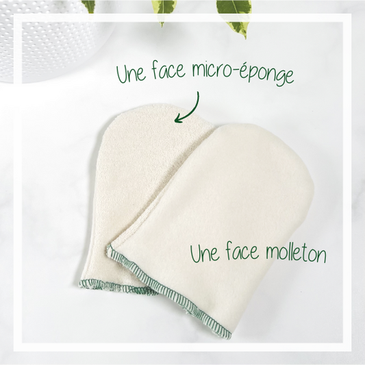 Gant nettoyant lavable double-face molleton micro-éponge Biotanie coton bio